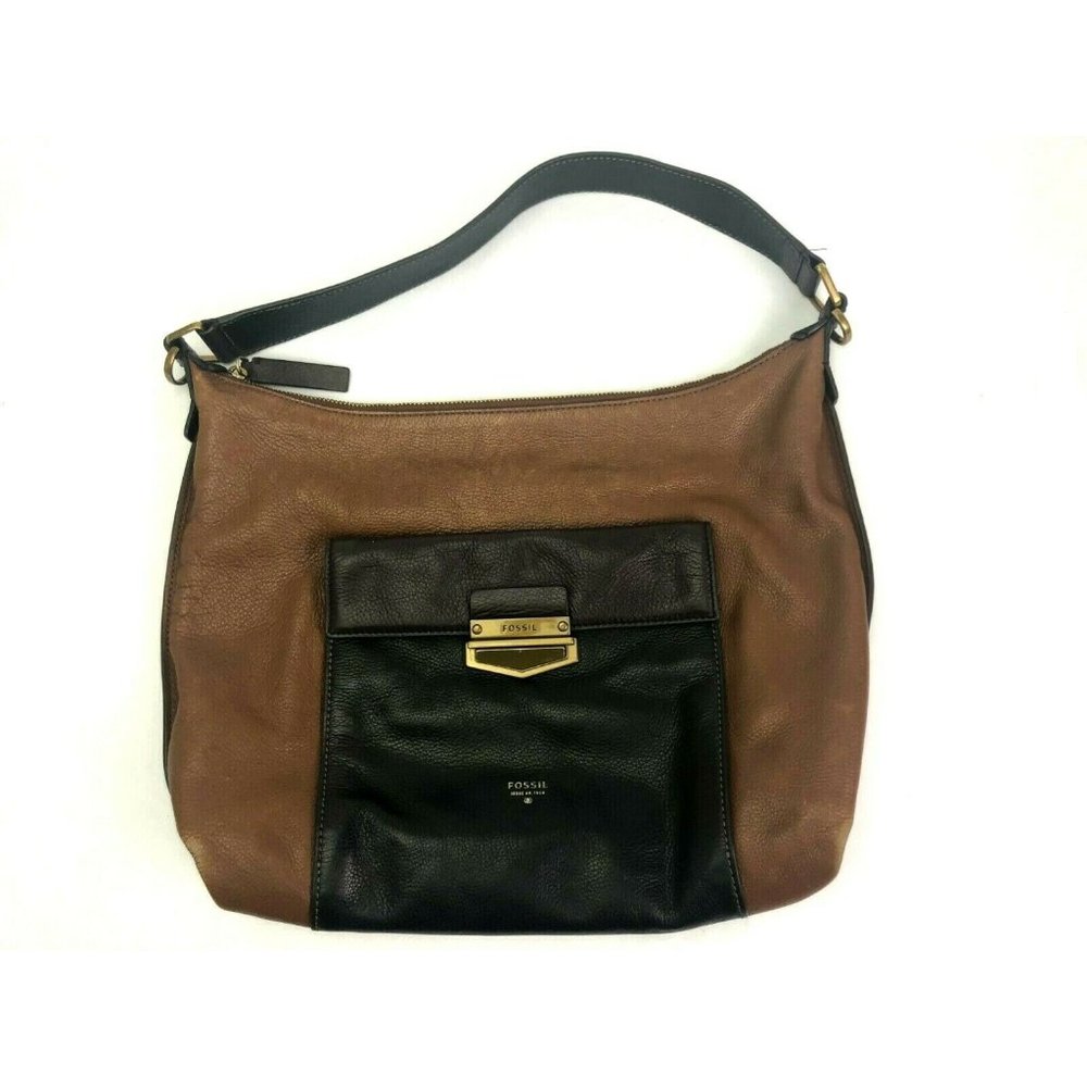Fossil Leather Purse Shoulder Hand Bag Brown Large